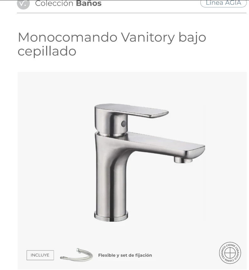 GRIFERIA VANN AGIA MONOCOMANDO VANITORY BAJO CEPILLADO