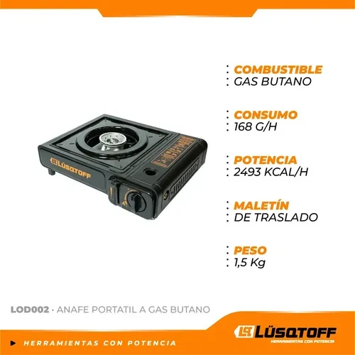 LUSQTOFF ANAFE PORTATIL A GAS BUTANO • 2493 KCAL/H